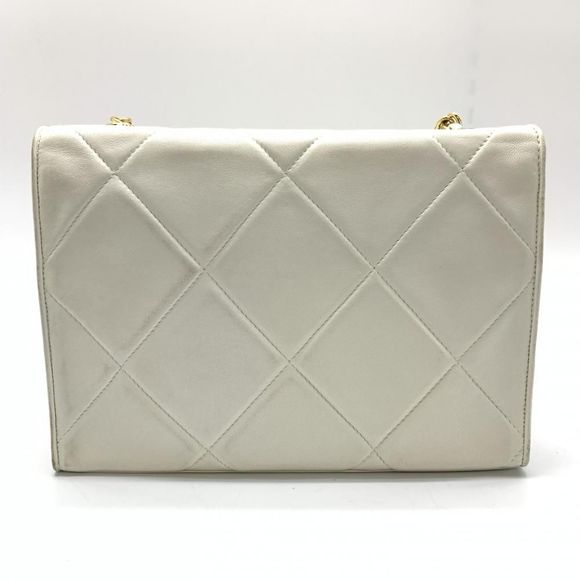 Chanel Lambskin Chain Shoulder Bag Gold Metal Fittings Here Mark Leather White - Picture 4 of 10